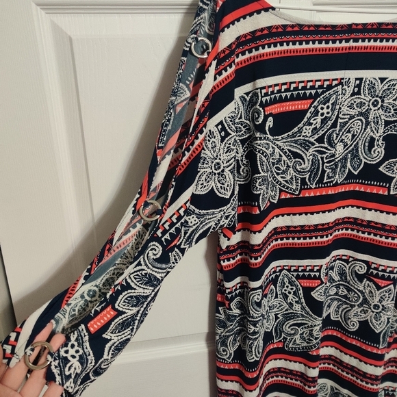 Est. 1946 women's xl dress red blue floral open sleeve midi light summer - Picture 6 of 12